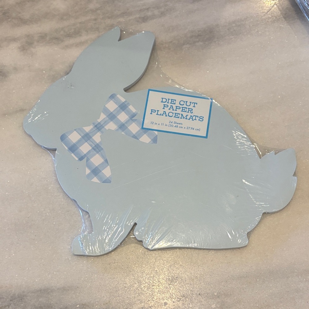 24 C R Gibson Die Cut Bunny Paper Placemats Easter Baby Shower Blue 12x11